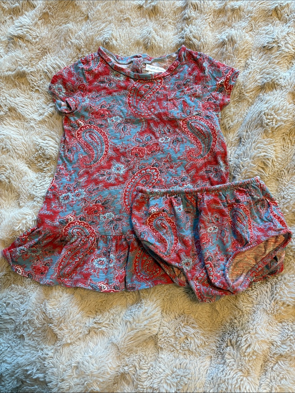Ralph Lauren Red and Blue Paisley Diaper Cover Set